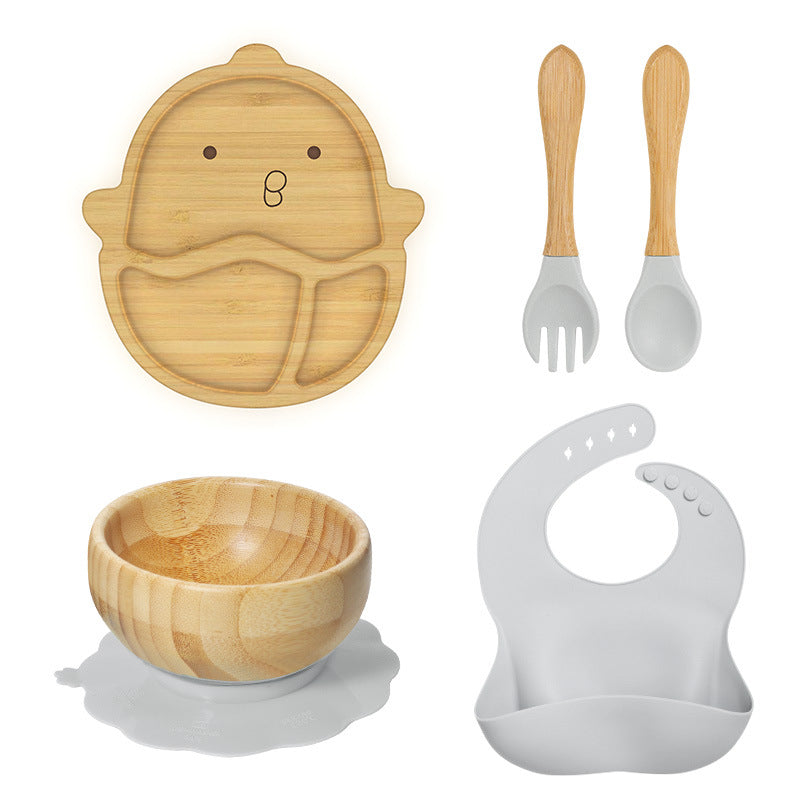 Wooden Children's Supplementary Food Plate Creative Cartoon Dinner Plate for Kindergarten Baby's Bamboo and Wooden Plate Baby Suction Disc Bowl