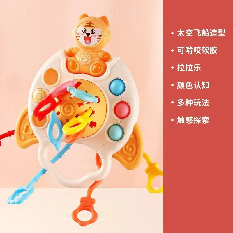 Cross-Border Infant and Toddler Fun, Cute Astronaut Pull-Up Toy, Chewable Hand-Held Ball Exercise, Educational Early Education Toy