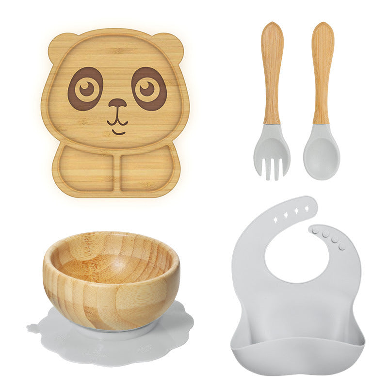 Wooden Children's Supplementary Food Plate Creative Cartoon Dinner Plate for Kindergarten Baby's Bamboo and Wooden Plate Baby Suction Disc Bowl