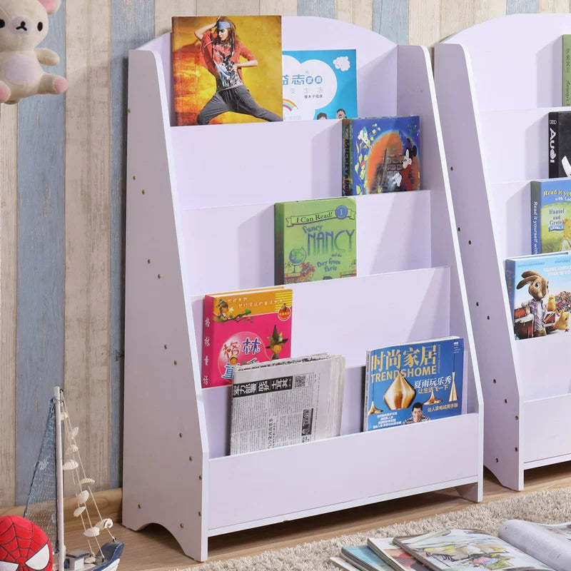 Children's bookshelf, picture book shelf, simple book and newspaper rack, student and kindergarten book cabinet, display rack, storage cabinet, white natural wood color