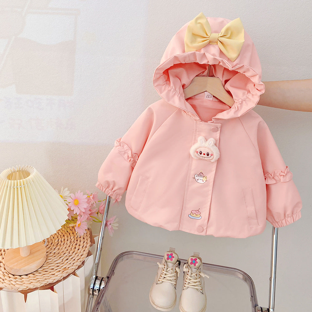 Girls' Coat Spring and Autumn 2026 New Style Baby Children's Hooded Stylish Windbreaker Toddler Autumn Cartoon Top Trendy