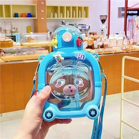 New Baby Bus Car Water Cup High Color Value Children's Suction Tube Cup Outdoor Portable Lid Large Capacity Water Cup