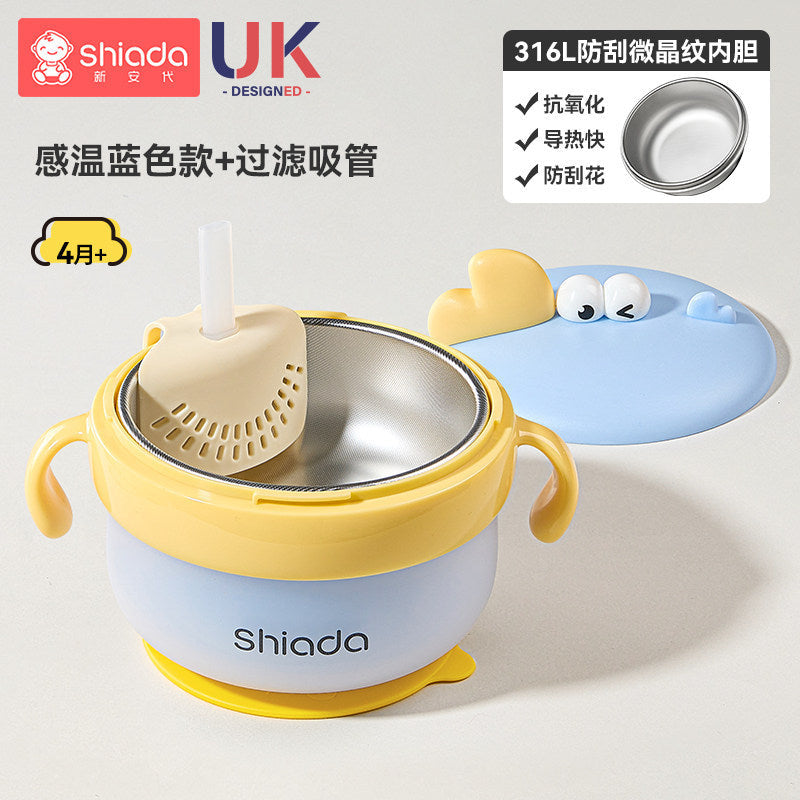 Baby Food Supplement Bowl, Specially Designed for Infants and Young Children, with Constant Temperature Water Injection and Insulation, Suitable for Eating Out, Complete Set of Utensils