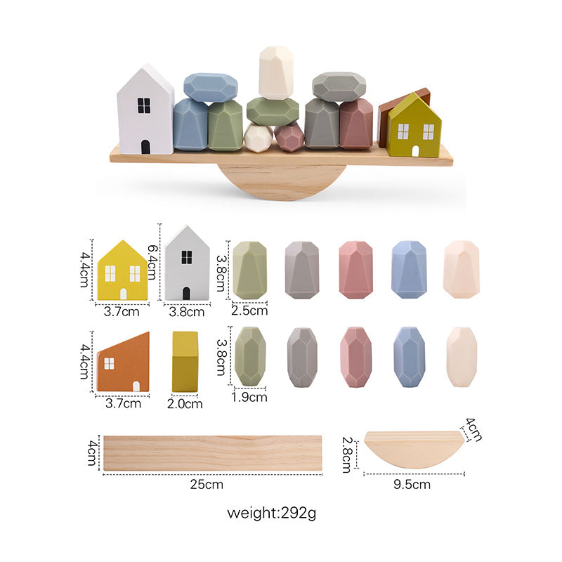 Children's Solid Wood Stacking Music Early Education Cognitive Toys Ins Wind Building Wood Animal Stacking Balance Beam Educational Toys