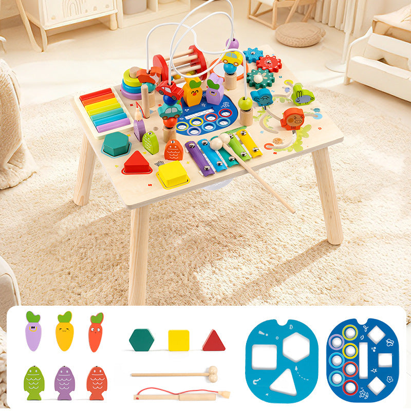 Children’s Montessori Wooden Busy Table Game Bead Stringing Building Blocks Educational Toy for Preschool Hand-Eye Coordination (Copy)