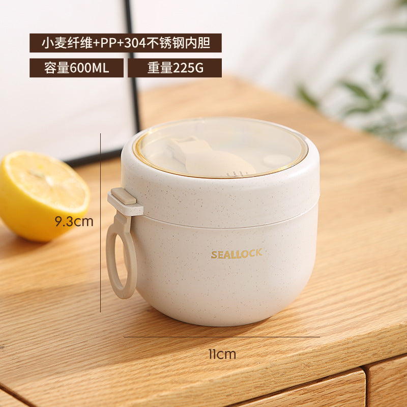 304 Stainless Steel Large-Capacity Insulated Portable Milk Cup for Office Workers with Lid and Spoon, Breakfast Cup, Oatmeal Cup, Lunch Box