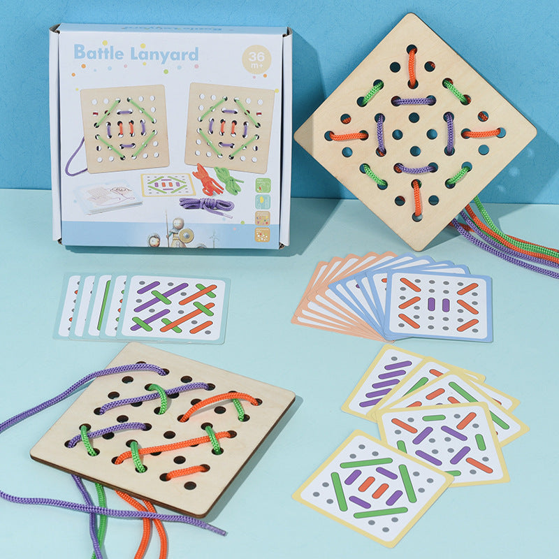 Early Children' s Wooden Rope Thawing Board Finger Fine Movement Training Animal Rope Thawing Board Beaded Toy