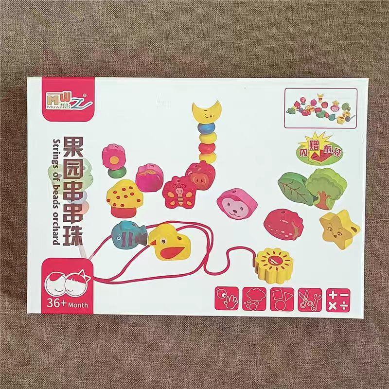 Wooden Hedgehog Bead Stringing Toy for Babies, Early Education Educational Stringing Fruit Blocks for Children Aged 3-6