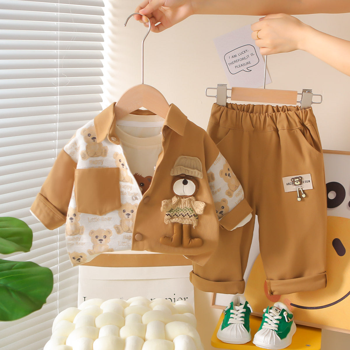 2025 Boys' Spring and Autumn Color Block Outfits Baby Clothes Boys' Autumn Three-Piece Set