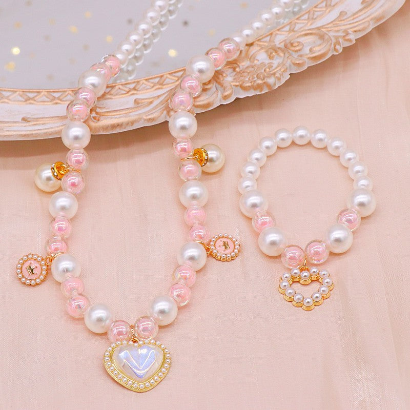 Girls' necklace wholesale imitation pearl girl temperament princess style hanfu clavicle necklace Children Baby bracelet ear clip