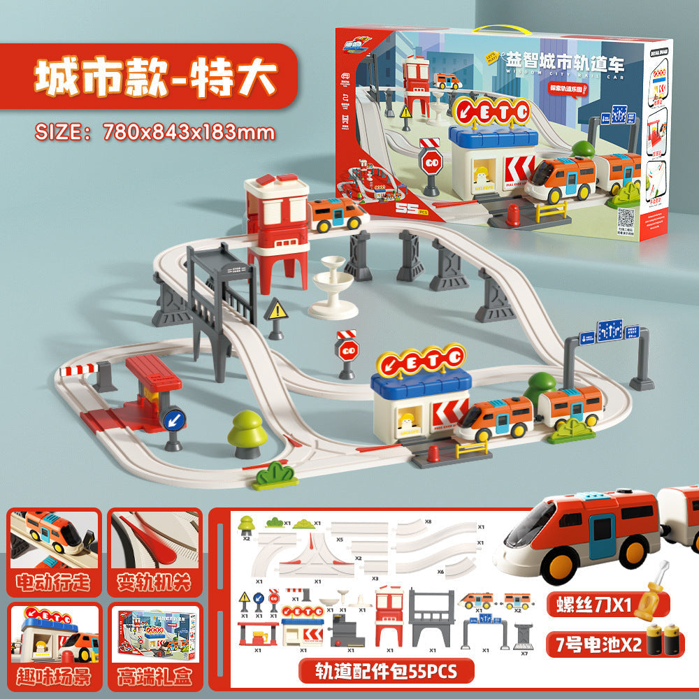 Cross-Border Electric Train Forest Logging Track Children's Assembled Circular Overpass Educational Track Car Boy Toy