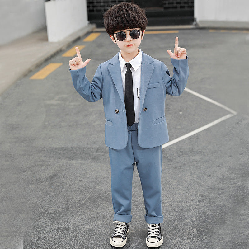 Spring and Autumn Fashion Children's Clothing Korean Boy's Suit Two-Piece Children's Small Suit suit Flower Girl Handsome Dress