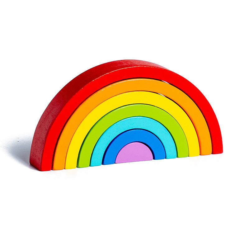 Cross-Border Children's Rainbow Arch Bridge Building Blocks Toy Wooden Building Jenga Colorful Building Blocks Young Children's Color Recognition