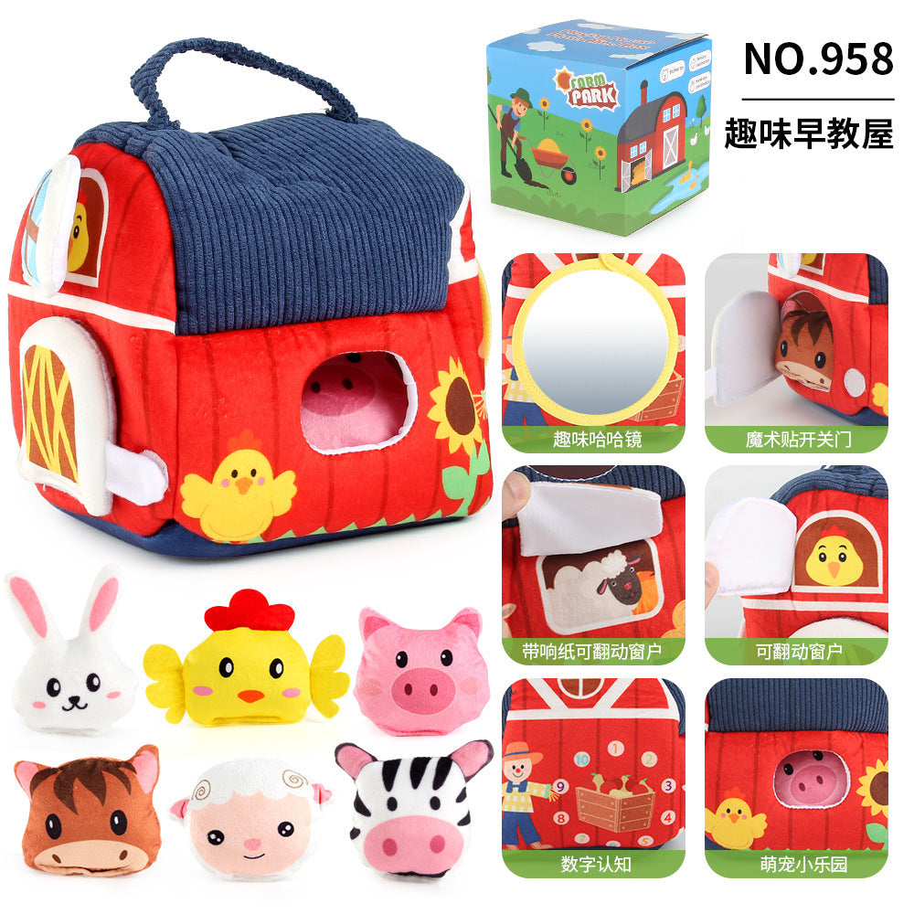 Cross-Border Children's Early Education House Alphabet Recognition Storage Box Toddler Sensory Toys Farm Animal Plush Toys Fun