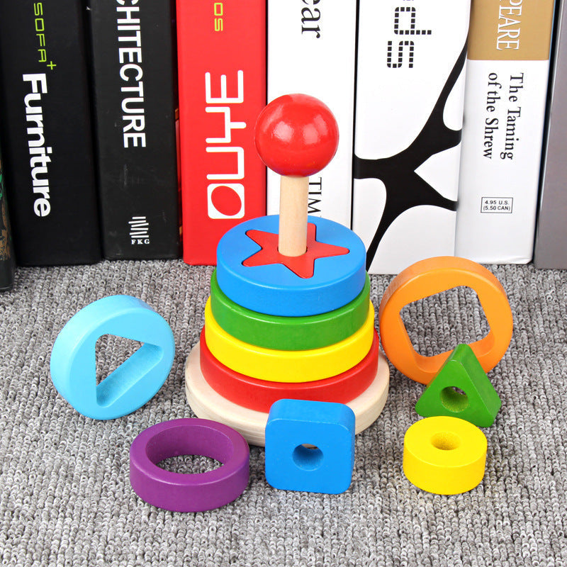 Cross-Border Cpc Wooden Rainbow Tower Set Tower Jenga Ce Kidsren's Baby Family Geometric Shape Matching Toys