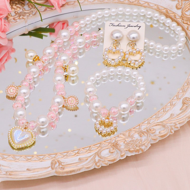 Girls' necklace wholesale imitation pearl girl temperament princess style hanfu clavicle necklace Children Baby bracelet ear clip