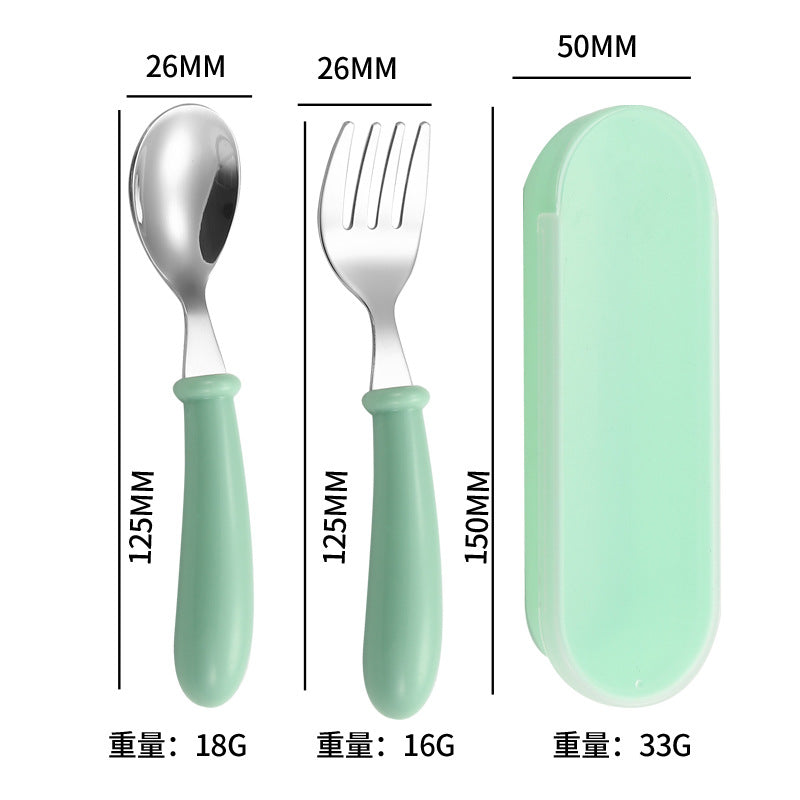 Cartoon 304 Stainless Steel Kidsren's Spoon and Fork Baby Eating Training Tableware Set Baby Portable Feeding Spoon