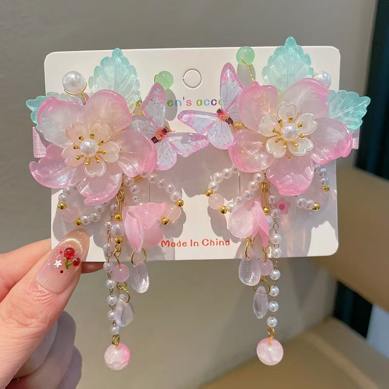 Children's Ancient Style Hair Accessories, Hairpins, Han Dynasty Costume Accessories, Tassels, Flowers, Super Fairy Clips, Girls' Glass Headdresses, Butterflies
