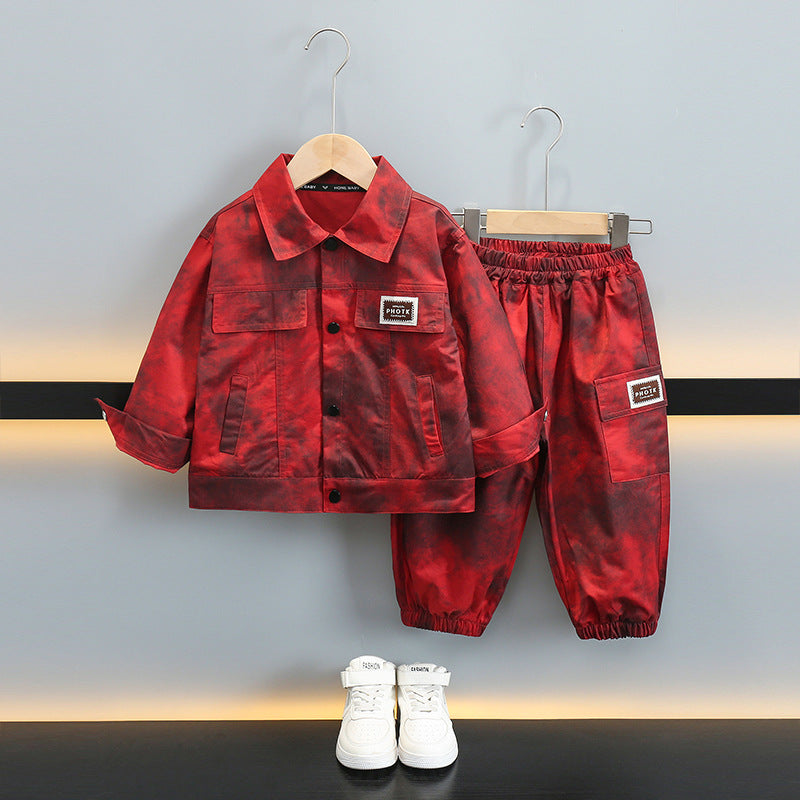 Boys' Stylish Streetwear Outfit for Spring and Autumn 2026 New Autumn Casual Jacket Two-Piece Set for Kids and Toddlers Trendy