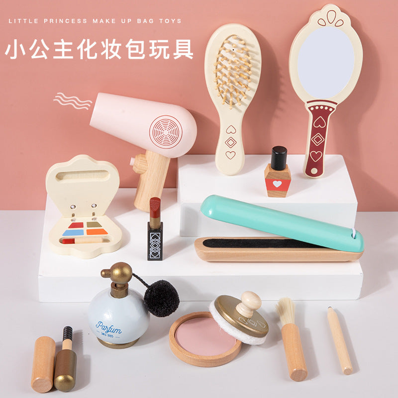 Children's Wooden Cosmetic Bag Eye Shadow Lipstick Perfume Cosmetics suit Little Girl Play Home Educational Toys