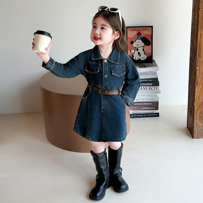 Foreign Trade Girls' Denim Long-Sleeved Dress, Spring and Autumn Style, Kidsren's Korean Fashion, Little Girl's Casual Top Jacket