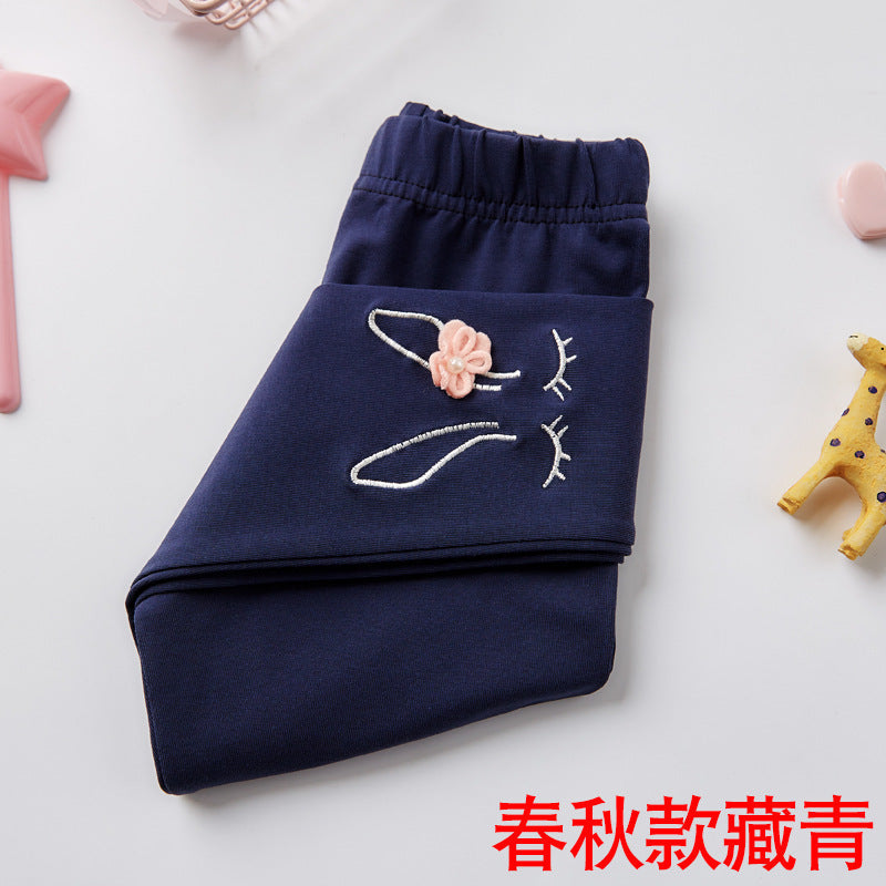 2024 Spring and Autumn New Children's Leggings Girls' Long Cartoon Cute Thin Cropped Cotton Baby Pants