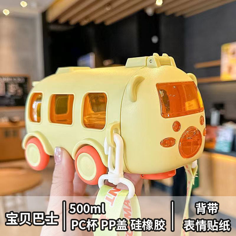 Children's Water Cup Summer Cartoon Car Baby Bus Straw Cup Female High-Looking Convenient Outdoor Bouncing Cup