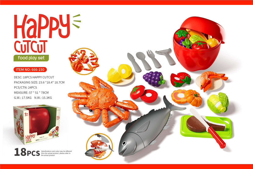Children's Pretend Play Fruit, Vegetable, and Seafood Toys, Peelable and Chewable, Realistic Kitchen Playset, Birthday Gift