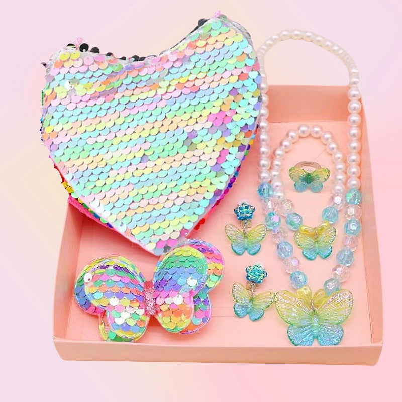 Children's Necklace, Earrings, Ring Set, Butterfly Cute Cartoon Girl Princess Jewelry Set, Necklace Necklace