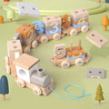 Young Children's Wooden Early Education Enlightenment Digital Color Cognition Assembled Building Blocks Dragging Train Educational Toys