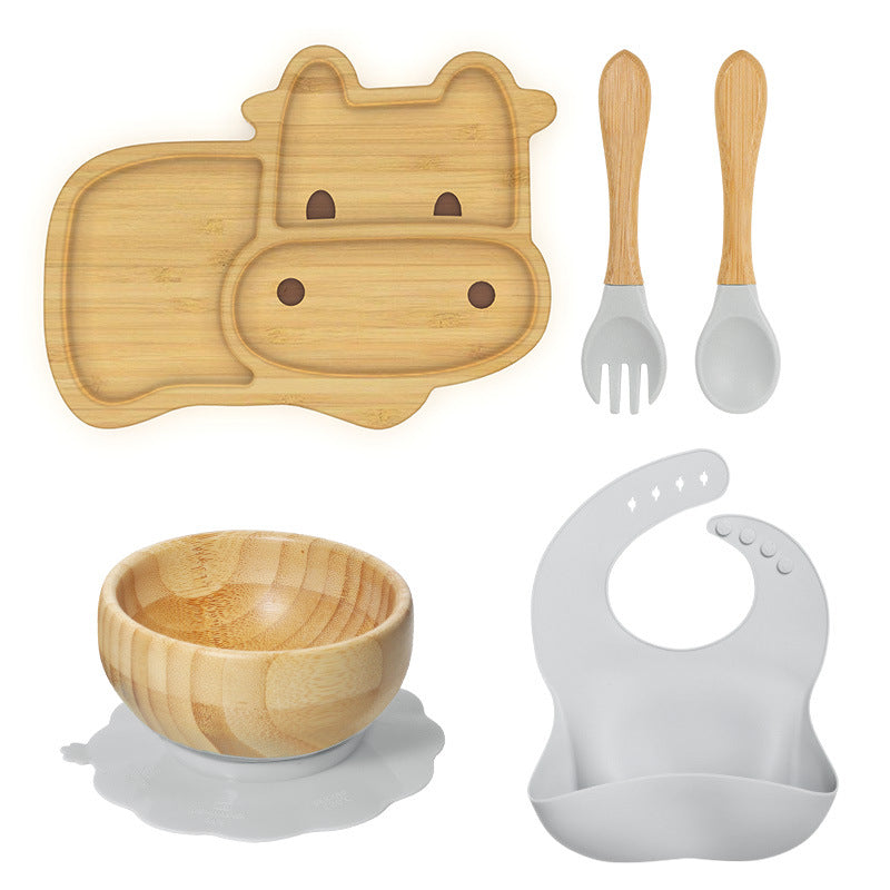 Wooden Children's Supplementary Food Plate Creative Cartoon Dinner Plate for Kindergarten Baby's Bamboo and Wooden Plate Baby Suction Disc Bowl