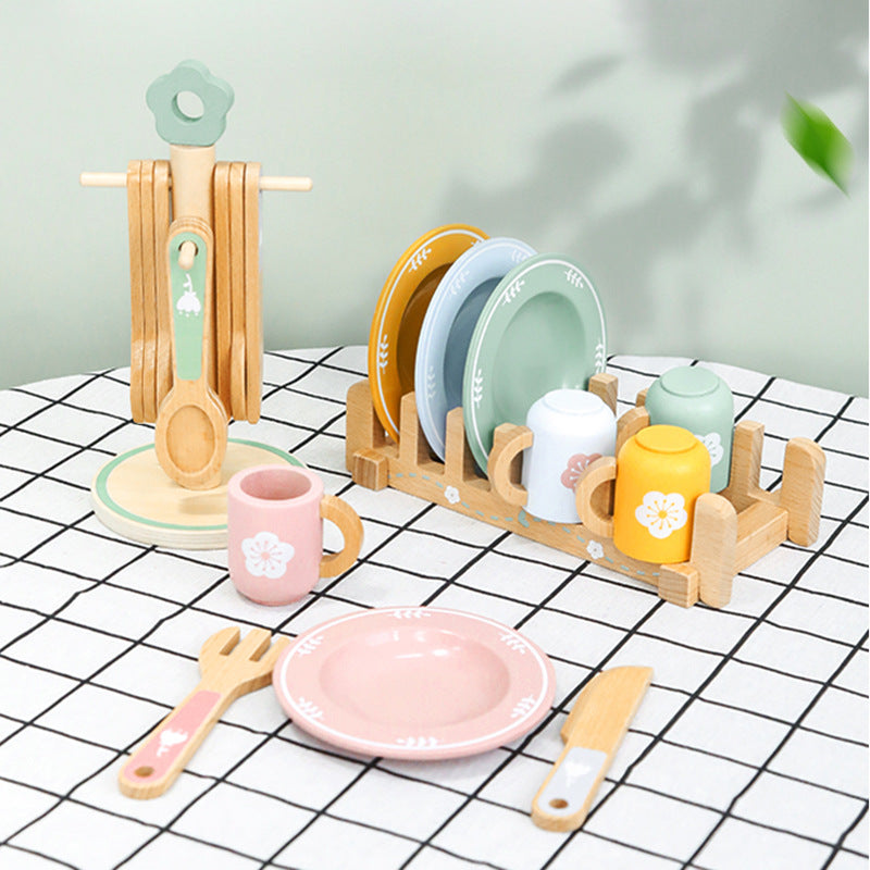 Kids Pretend Play Tea Set & Dessert Set, Role-Play Wooden Toys for Preschool Kindergarten, Imaginative Housekeeping Pretend Play