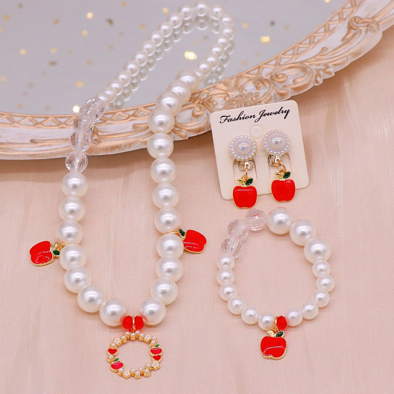 Girls' necklace wholesale imitation pearl girl temperament princess style hanfu clavicle necklace Children Baby bracelet ear clip