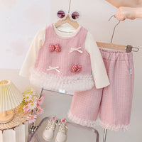 Girls' Spring and Autumn Outfit 2026 New Stylish Autumn Fashion Three-Piece Set for Toddler Girls with Lace Trim