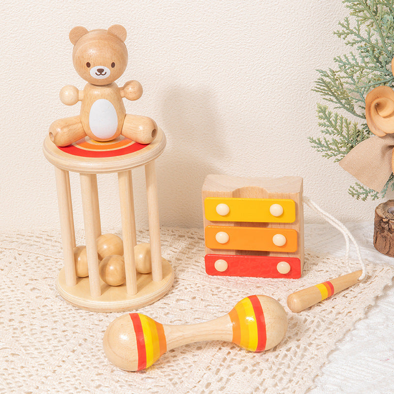 Cross-Border Wooden Children's Toys for Early Education, 0 to 6 Months Baby Hand Rattles, Bed Bells, Baby Musical Instruments, Newborn Gifts