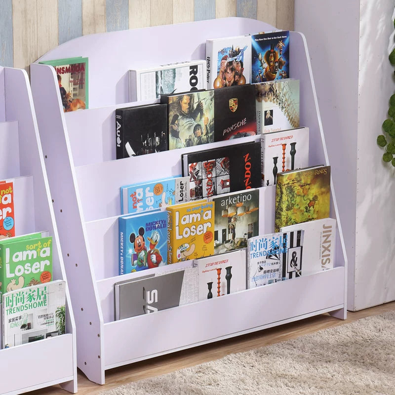 Children's bookshelf, picture book shelf, simple book and newspaper rack, student and kindergarten book cabinet, display rack, storage cabinet, white natural wood color