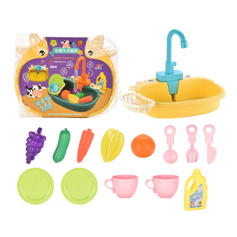 Children's Vegetable Washing Basin Simulation Kitchenware Electric Circulation Water Discharge Washing Table Puzzle Play House Kitchen Dishwasher Toy
