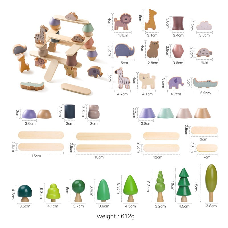 Children's Solid Wood Stacking Music Early Education Cognitive Toys Ins Wind Building Wood Animal Stacking Balance Beam Educational Toys