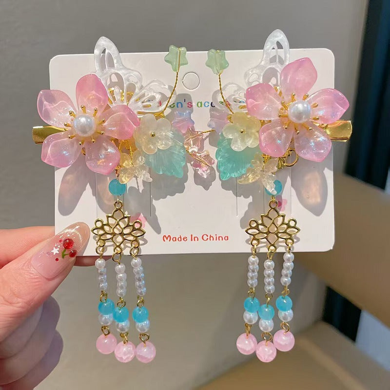 Children's Ancient Style Hair Accessories, Hairpins, Han Dynasty Costume Accessories, Tassels, Flowers, Super Fairy Clips, Girls' Glass Headdresses, Butterflies