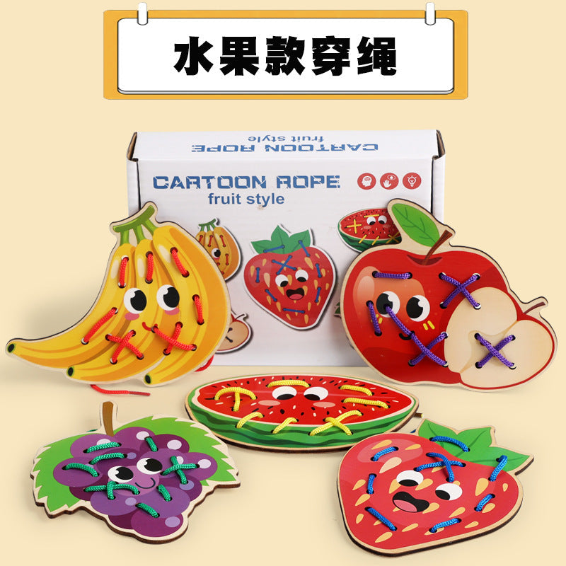 Early Children' s Wooden Rope Thawing Board Finger Fine Movement Training Animal Rope Thawing Board Beaded Toy