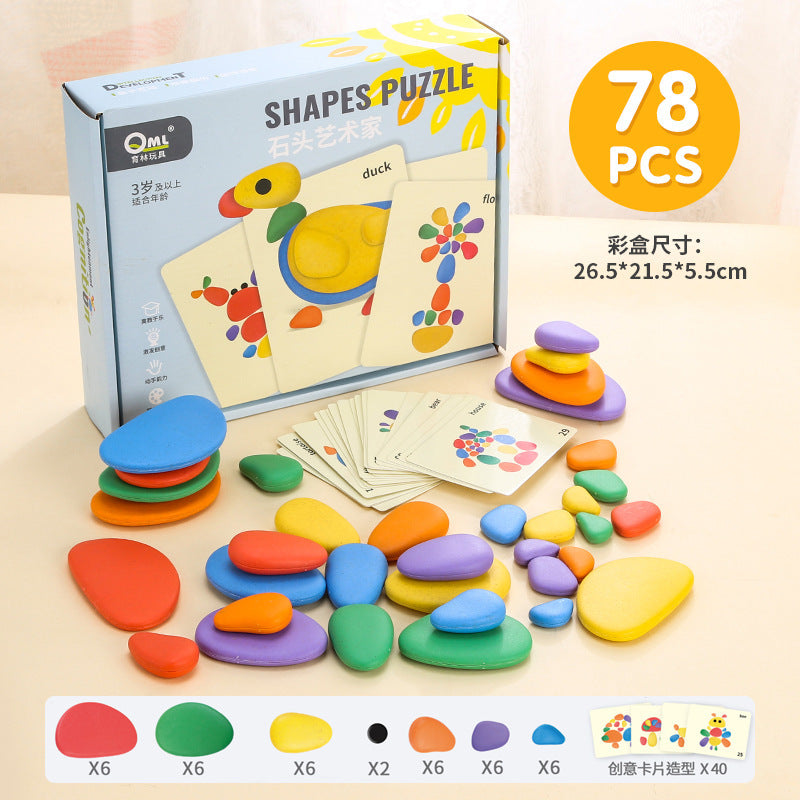 Cross-border children's educational toys, desktop interactive logic thinking rainbow pebble stacking and painting toys