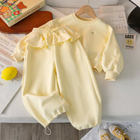Girls Suit 2025 Autum New Korean Style Lace Sports Ballet Style Kidsren's Sweatshirt and Sweatpants Two-Piece Set