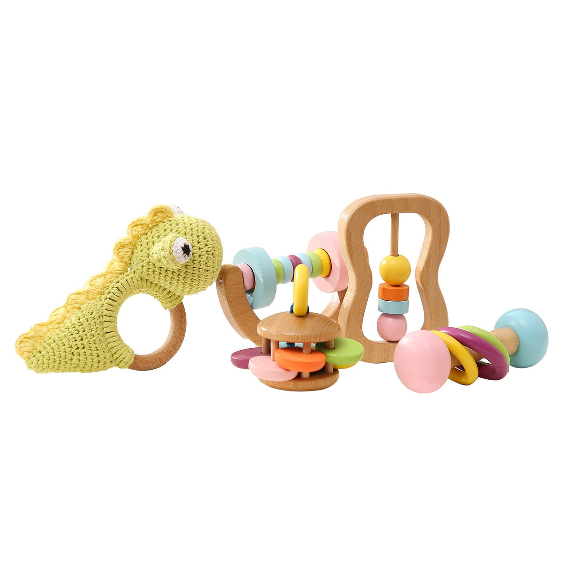 Newborn Gift Baby Crochet Dinosaur Rattle Educational Toys Chew Baby Gift Wooden Gift Box suit