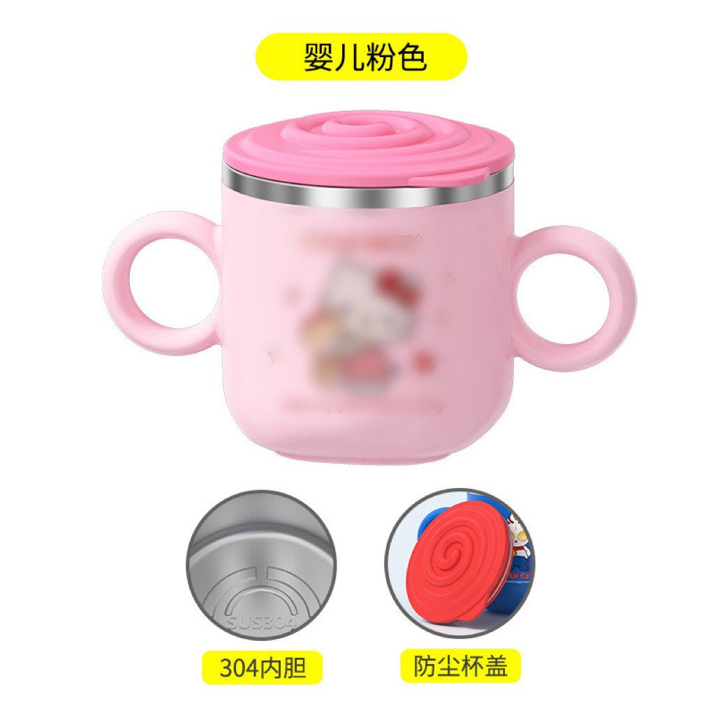 304 Stainless Steel Children's Water Cup Cartoon Creative Double Layer Insulation Anti-scalding with Lid and Handle Kindergarten Mouth Cup