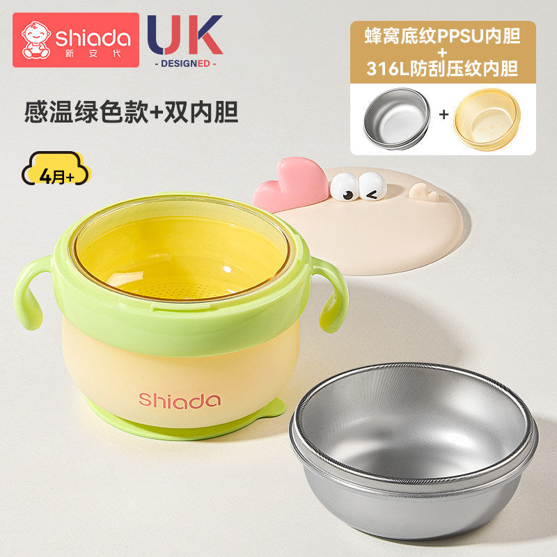 Baby Food Supplement Bowl, Specially Designed for Infants and Young Children, with Constant Temperature Water Injection and Insulation, Suitable for Eating Out, Complete Set of Utensils