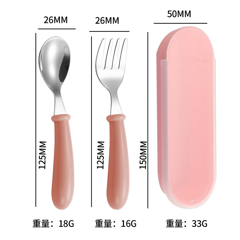 Cartoon 304 Stainless Steel Kidsren's Spoon and Fork Baby Eating Training Tableware Set Baby Portable Feeding Spoon