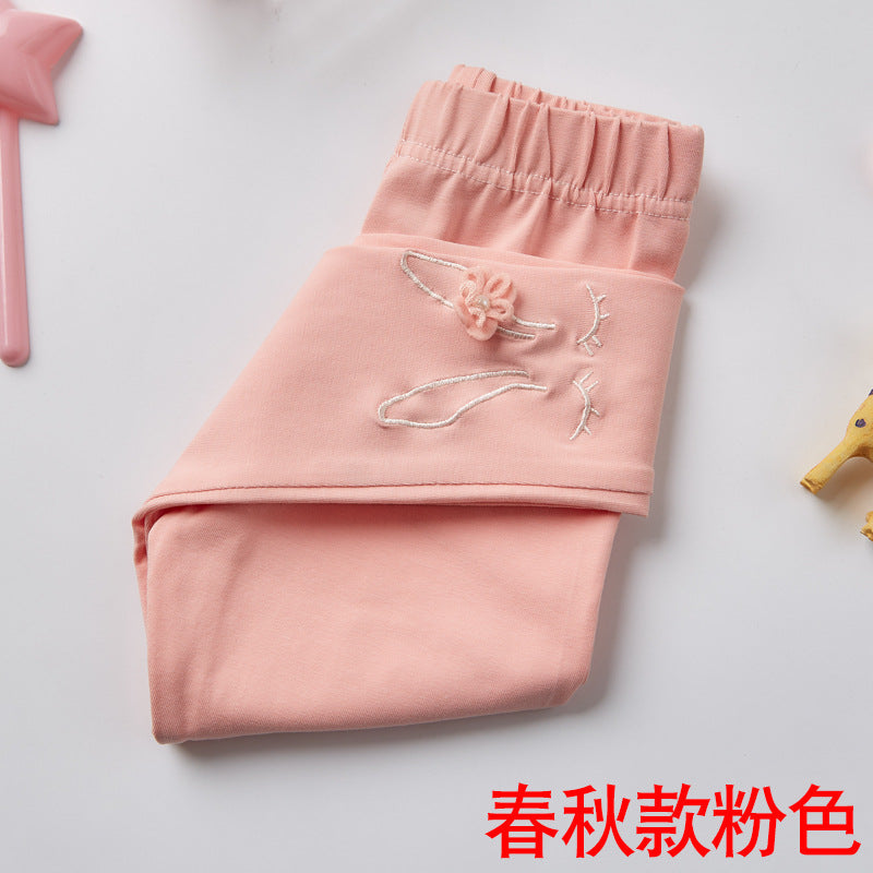 2024 Spring and Autumn New Children's Leggings Girls' Long Cartoon Cute Thin Cropped Cotton Baby Pants