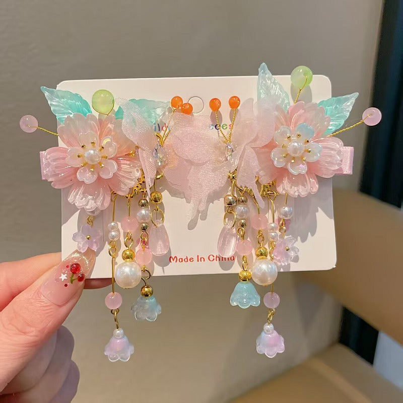 Children's Ancient Style Hair Accessories, Hairpins, Han Dynasty Costume Accessories, Tassels, Flowers, Super Fairy Clips, Girls' Glass Headdresses, Butterflies