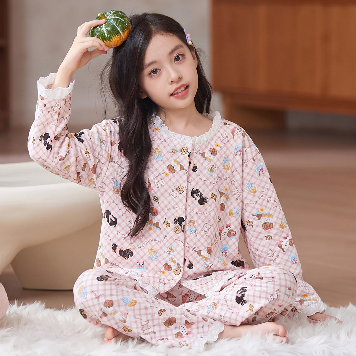 Kids Pajamas for Spring and Autumn Girls’ Cloud Cotton Long-Sleeve Thin Set, Big Kid 2026 New Trendy Homewear