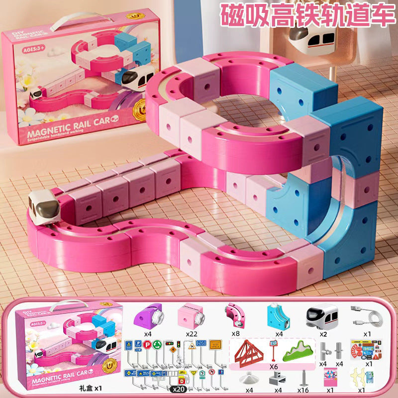 Girls' Versatile Magnetic Educational Building Blocks DIY Assembly Electric Suspended Track High-Speed Rail Train Children's Toy Gift 3